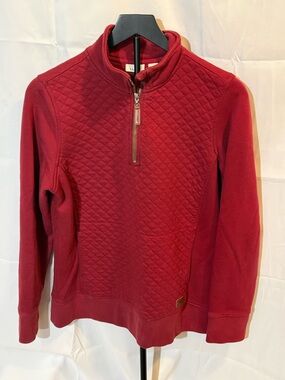 L.L. Bean Quilted Half-Zip Turtleneck Sweater - Deep Red